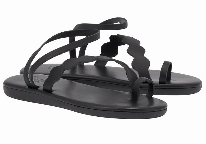 Women Ancient Greek Sandals Koralia Toe-Post Sandals Black | UNM5650FN