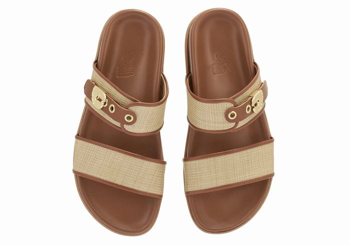 Women Ancient Greek Sandals Latria Slide Sandals Beige Brown | DMH6096JS