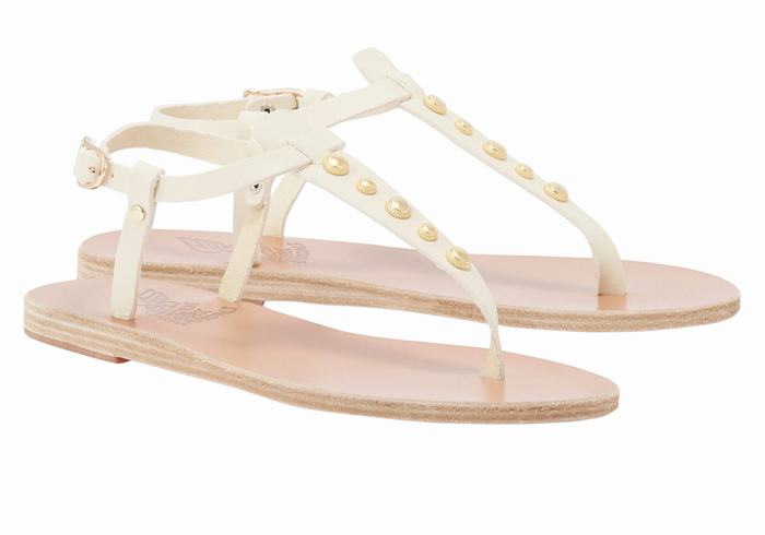 Women Ancient Greek Sandals Lito Bee Back-Strap Sandals White | UQE276BR