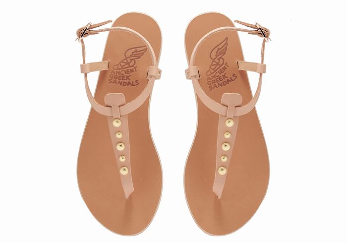 Women Ancient Greek Sandals Lito Bee Back-Strap Sandals Beige | WQV1833ZY