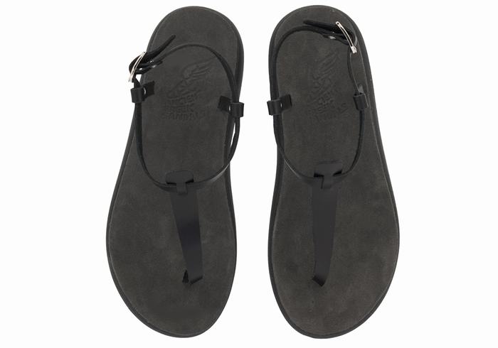 Women Ancient Greek Sandals Lito Comfort Back-Strap Sandals Black | DIP571GR