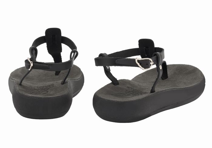 Women Ancient Greek Sandals Lito Comfort Back-Strap Sandals Black | DIP571GR