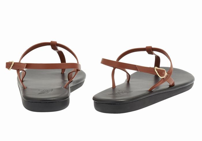 Women Ancient Greek Sandals Lito Flip Flop Back-Strap Sandals Dark Brown | KXH1564XZ