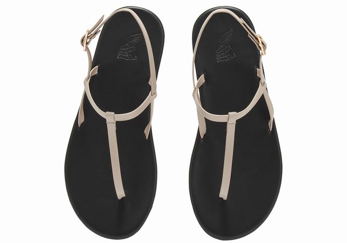 Women Ancient Greek Sandals Lito Flip Flop Back-Strap Sandals Grey Brown | YPH3625AR