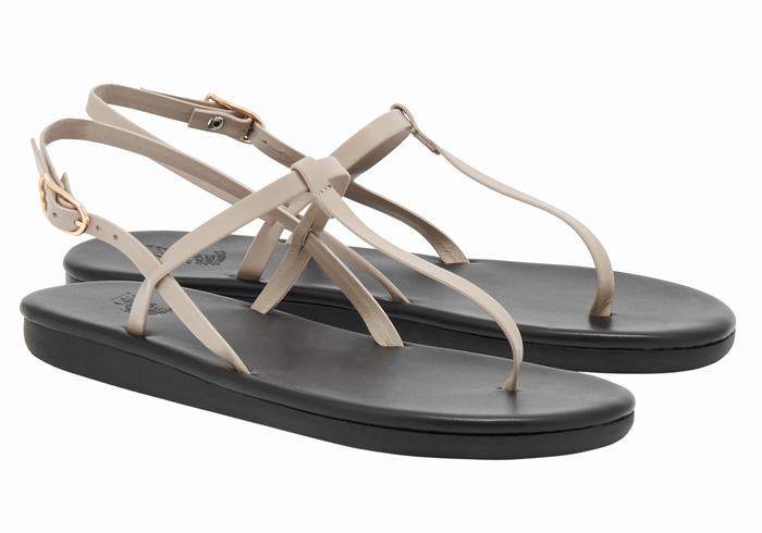 Women Ancient Greek Sandals Lito Flip Flop Back-Strap Sandals Grey Brown | YPH3625AR