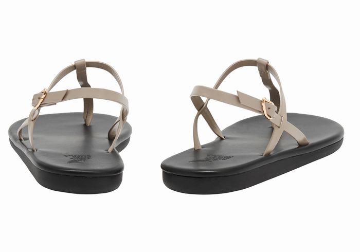 Women Ancient Greek Sandals Lito Flip Flop Back-Strap Sandals Grey Brown | YPH3625AR