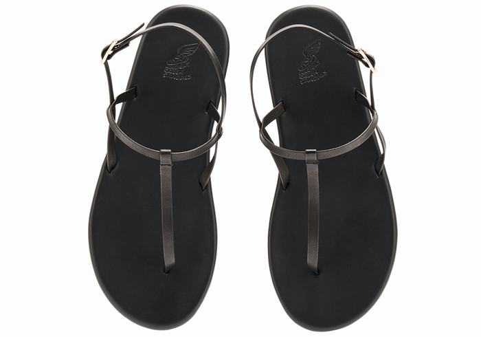 Women Ancient Greek Sandals Lito Flip Flop Back-Strap Sandals Black | IBZ2182PT