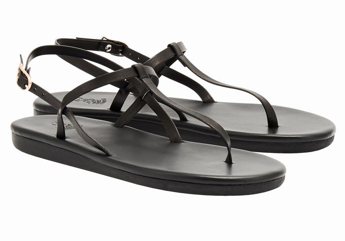 Women Ancient Greek Sandals Lito Flip Flop Back-Strap Sandals Black | IBZ2182PT