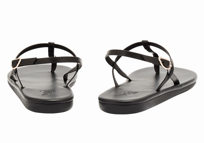 Women Ancient Greek Sandals Lito Flip Flop Back-Strap Sandals Black | IBZ2182PT