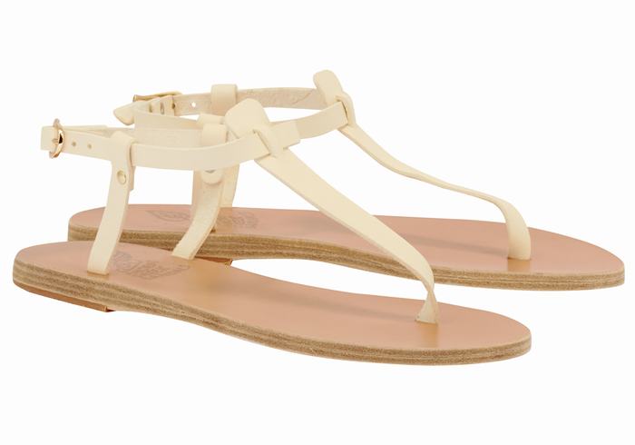 Women Ancient Greek Sandals Lito Flip Flop Leather Back-Strap Sandals White | YEC9197MV