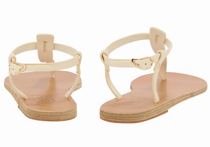 Women Ancient Greek Sandals Lito Flip Flop Leather Back-Strap Sandals White | YEC9197MV