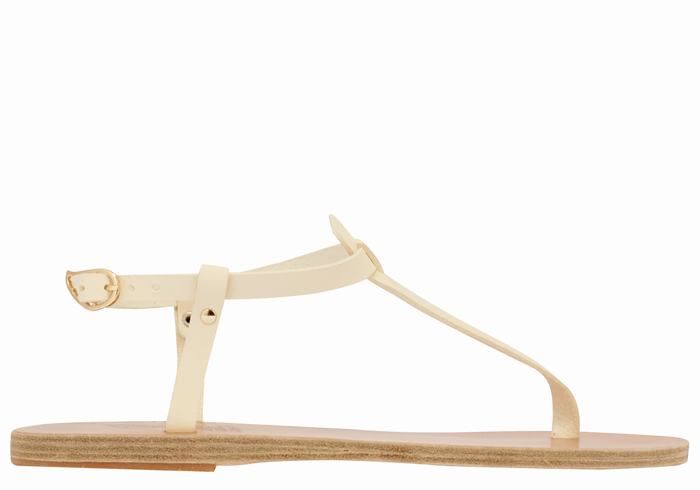 Women Ancient Greek Sandals Lito Flip Flop Leather Back-Strap Sandals White | YEC9197MV