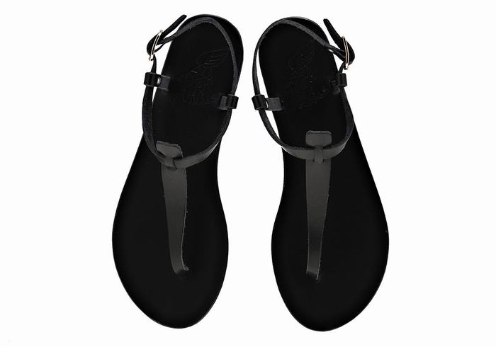 Women Ancient Greek Sandals Lito Flip Flop Leather Back-Strap Sandals Black | KYH5289NP