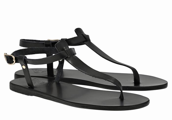 Women Ancient Greek Sandals Lito Flip Flop Leather Back-Strap Sandals Black | KYH5289NP