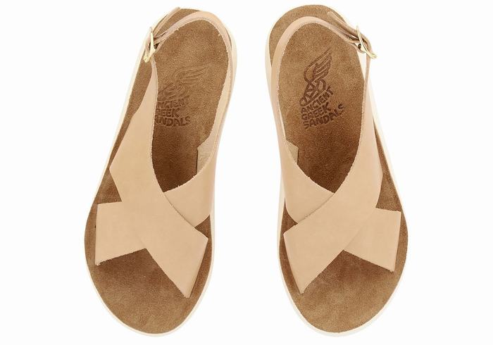 Women Ancient Greek Sandals Maria Comfort Platform Sandals Beige | EPU10067GC