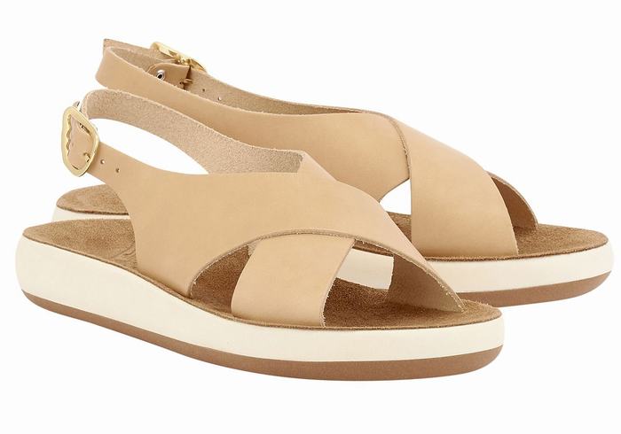 Women Ancient Greek Sandals Maria Comfort Platform Sandals Beige | EPU10067GC