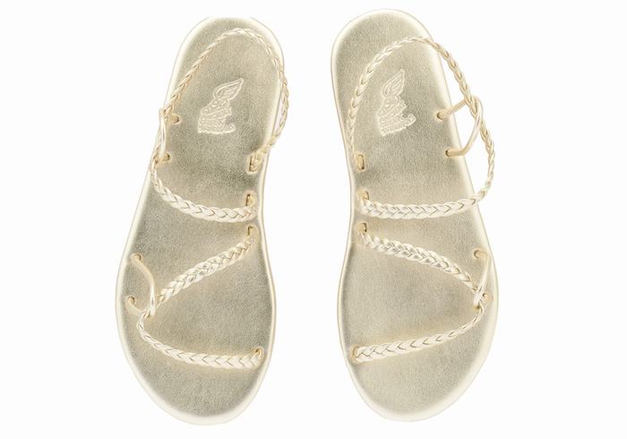 Women Ancient Greek Sandals Maya Braided Sandals Gold White | FPW6251IU