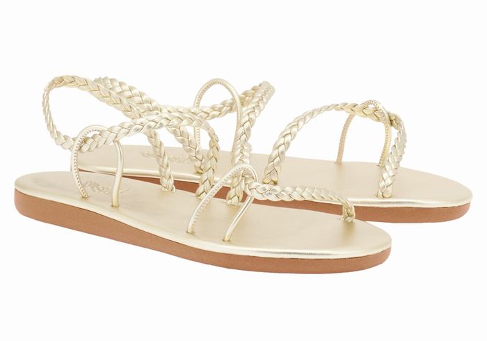 Women Ancient Greek Sandals Maya Braided Sandals Gold White | FPW6251IU