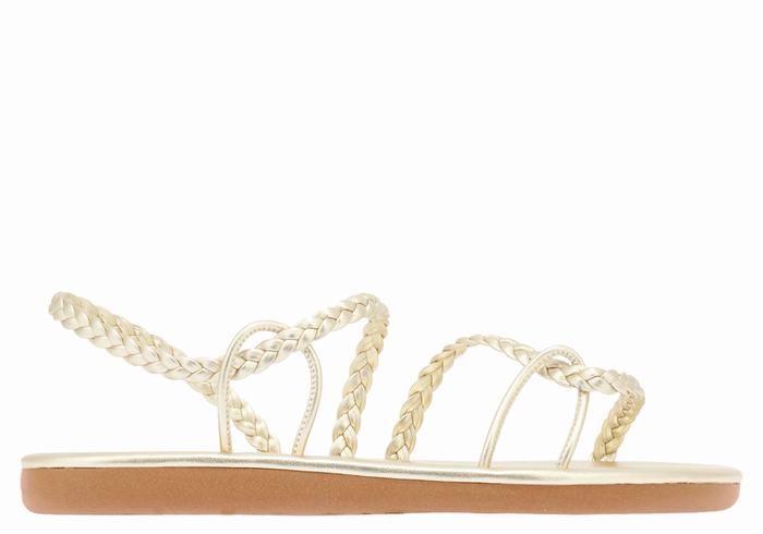 Women Ancient Greek Sandals Maya Braided Sandals Gold White | FPW6251IU