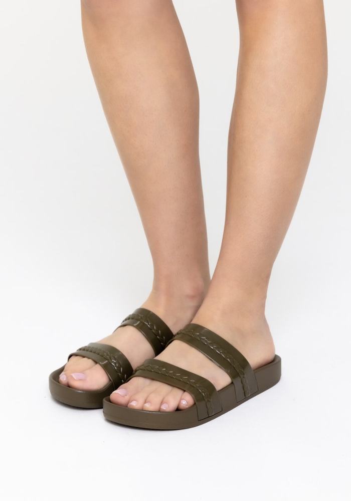 Women Ancient Greek Sandals Meli Slide Sandals Dark Green | GZC8352MN