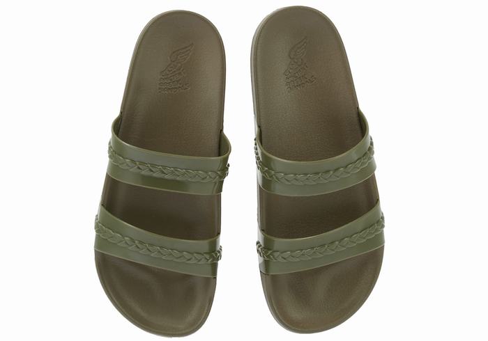 Women Ancient Greek Sandals Meli Slide Sandals Dark Green | GZC8352MN