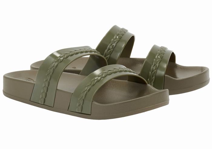 Women Ancient Greek Sandals Meli Slide Sandals Dark Green | GZC8352MN