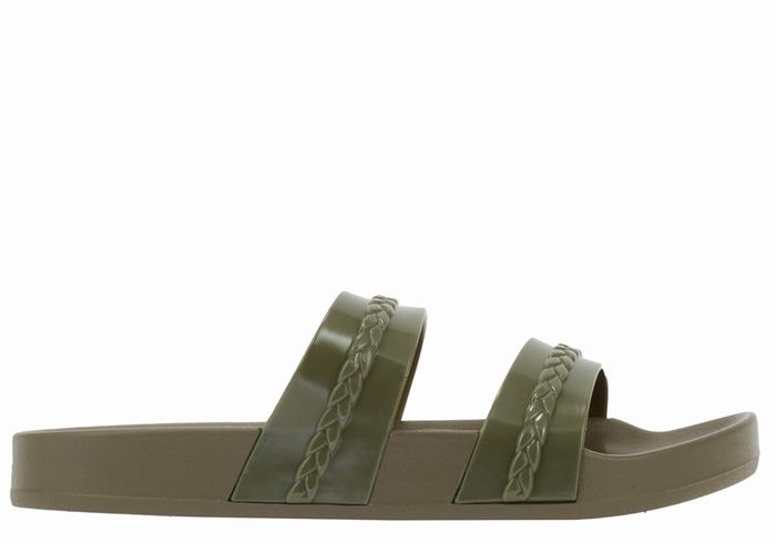 Women Ancient Greek Sandals Meli Slide Sandals Dark Green | GZC8352MN