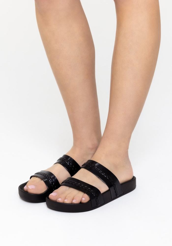 Women Ancient Greek Sandals Meli Slide Sandals Black | WYI8172KE