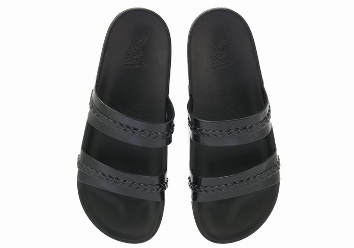 Women Ancient Greek Sandals Meli Slide Sandals Black | WYI8172KE