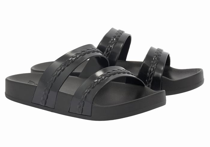 Women Ancient Greek Sandals Meli Slide Sandals Black | WYI8172KE