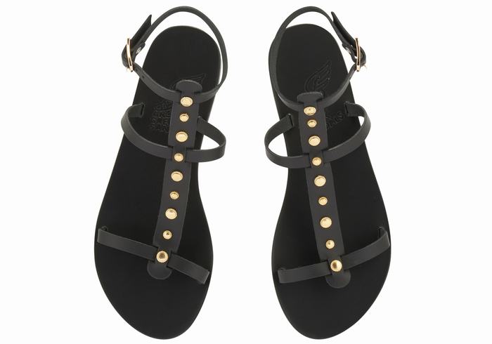 Women Ancient Greek Sandals Meliti Bee Ankle Strap Sandals Black | WPB3071NO