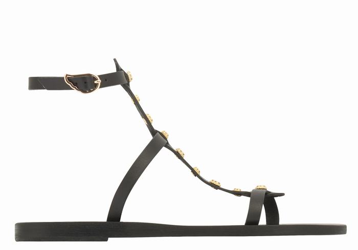 Women Ancient Greek Sandals Meliti Bee Ankle Strap Sandals Black | WPB3071NO