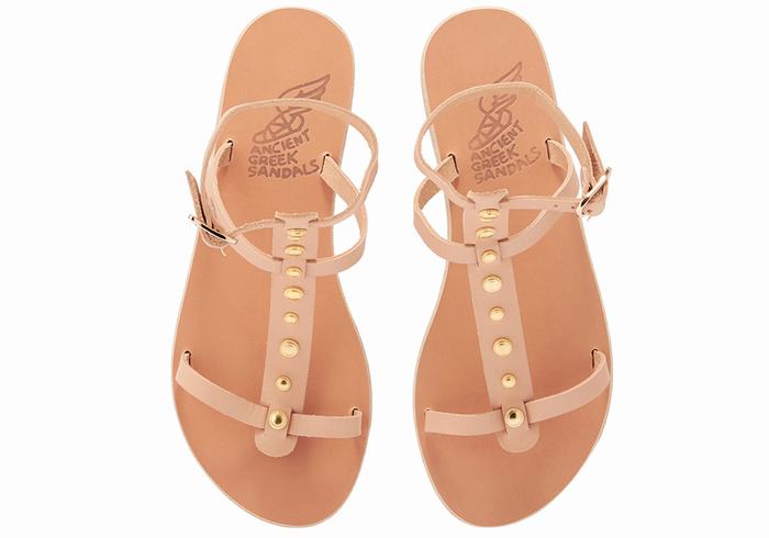 Women Ancient Greek Sandals Meliti Bee Ankle Strap Sandals Beige | BAJ8887XH