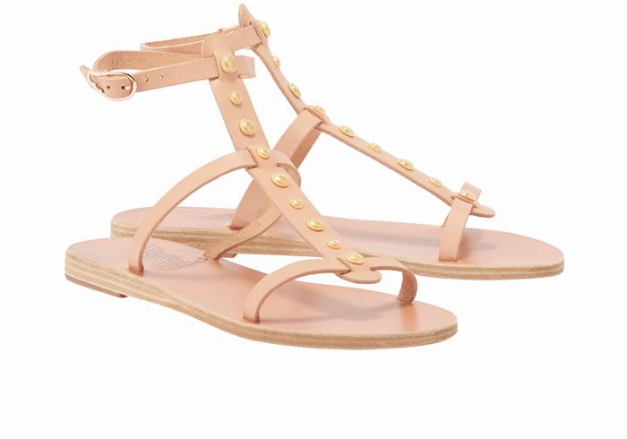 Women Ancient Greek Sandals Meliti Bee Ankle Strap Sandals Beige | BAJ8887XH