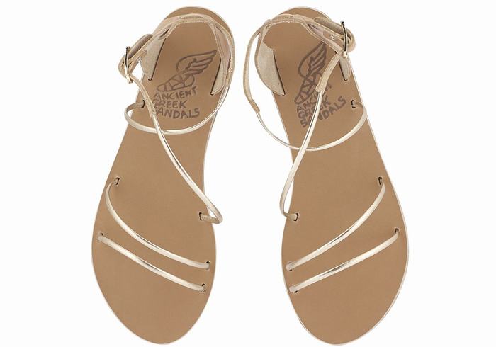 Women Ancient Greek Sandals Meloivia Ankle Strap Sandals Beige Gold White | TTD7383RB