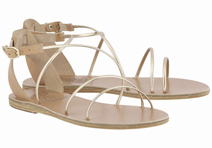 Women Ancient Greek Sandals Meloivia Ankle Strap Sandals Beige Gold White | TTD7383RB