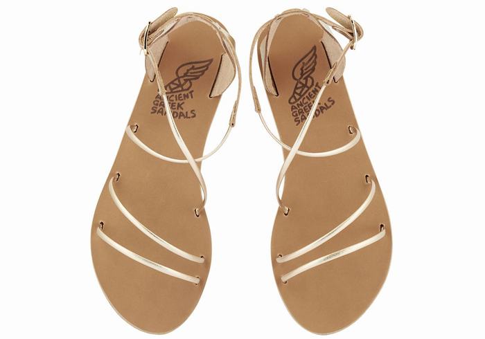 Women Ancient Greek Sandals Meloivia Ankle Strap Sandals Gold White | VOM6646DH