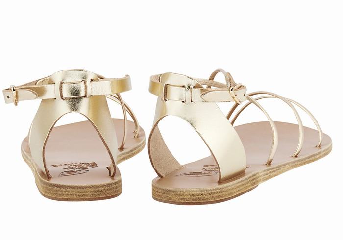 Women Ancient Greek Sandals Meloivia Ankle Strap Sandals Gold White | VOM6646DH