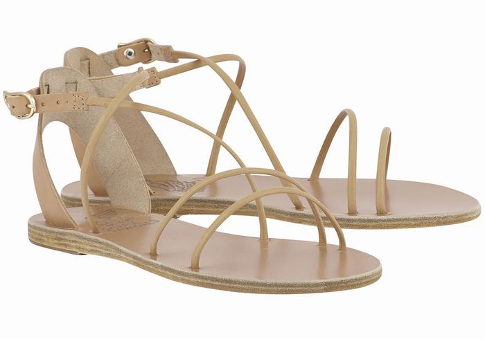 Women Ancient Greek Sandals Meloivia Ankle Strap Sandals Beige | NQT5084DL