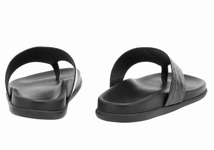 Women Ancient Greek Sandals Mera Footbed Flip Flops Black | GOU3779VG