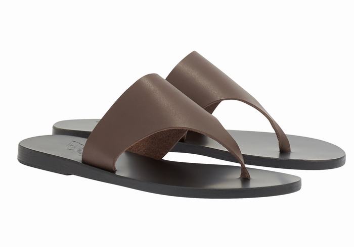 Women Ancient Greek Sandals Mera Leather Flip Flops Dark Brown | COX4925JQ