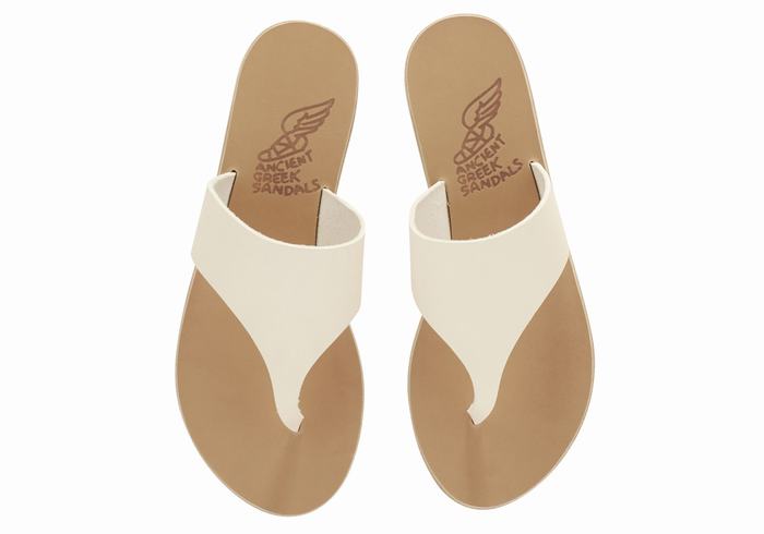 Women Ancient Greek Sandals Mera Leather Flip Flops White | IVD2152PJ