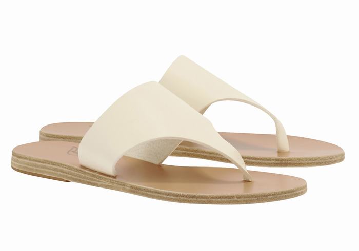 Women Ancient Greek Sandals Mera Leather Flip Flops White | IVD2152PJ