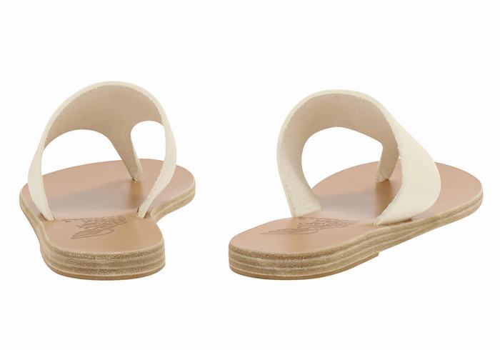 Women Ancient Greek Sandals Mera Leather Flip Flops White | IVD2152PJ