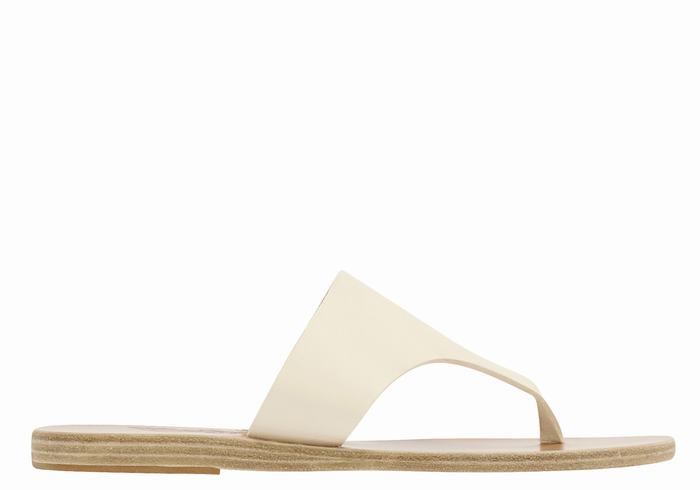 Women Ancient Greek Sandals Mera Leather Flip Flops White | IVD2152PJ