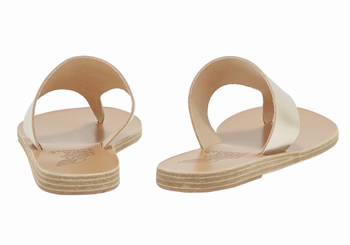 Women Ancient Greek Sandals Mera Leather Flip Flops Gold White | UHP8772EL