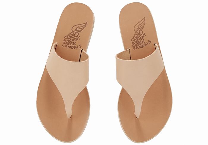 Women Ancient Greek Sandals Mera Leather Flip Flops Beige | PYE8148UI