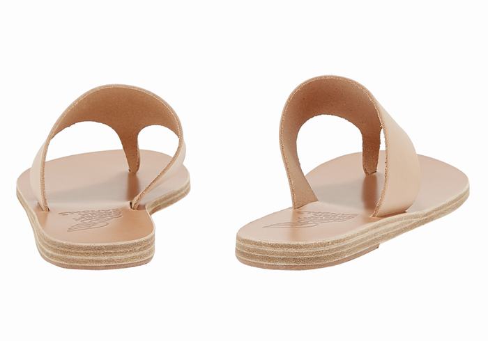 Women Ancient Greek Sandals Mera Leather Flip Flops Beige | PYE8148UI