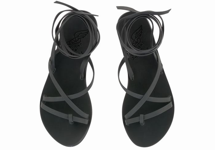 Women Ancient Greek Sandals Morfi Leather Gladiator Sandals Black | YZR689SK