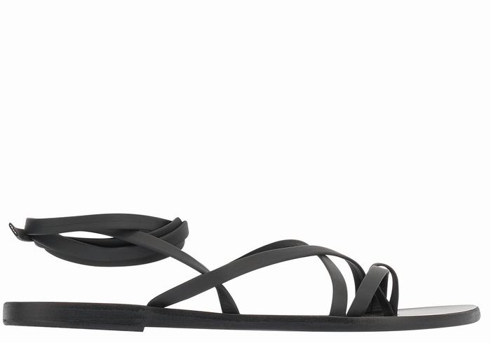 Women Ancient Greek Sandals Morfi Leather Gladiator Sandals Black | YZR689SK